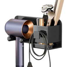 이현 무타공 수납형 접착 드라이기 거치대, 블랙플러스, 1개