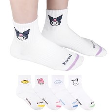 三麗鷗 女款角色運動中筒襪5件組 SAN-417, 酷洛米, 帕恰狗, 大耳狗, 美樂蒂, 布丁狗