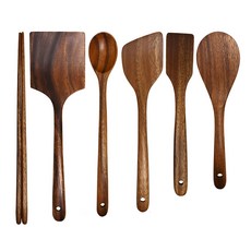 Stella Holmes 雨樹烹飪工具6件組 B款, 油炸筷 + 迷你鍋鏟 + 多功能鍋鏟 + 圓形飯勺 + 方形鍋鏟(大) + 料理勺(中), 木質, 1套