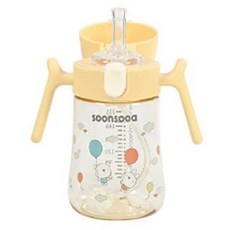 soonsooa 孩童款一觸式吸管杯, 1個, 240ml, 淺米色(吸管款)