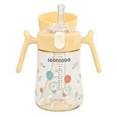 soonsooa 孩童款一觸式吸管杯, 1個, 240ml, 淺米色(吸管款)