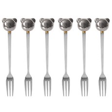 라임올리브 곰돌이 펄 티포크, 6개, 실버