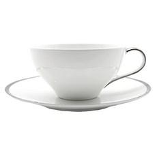 Twig NEWYORK 鉑金飾邊新藝術風茶杯杯碟組, 白色 + 銀色, 1套