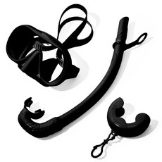 FLOW 自由潛水可折疊浮潛面罩裝備組, 黑色