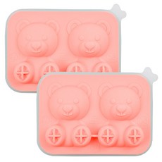 kitchen U 矽膠小熊大冰塊模具 2格, 2個, 粉紅色