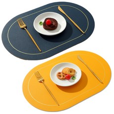 아메리칸로드 골드라인 타원형 양면 방수 식탁매트 2종 세트 RK1980, 블루, 45cm x 30cm x 1.8mm, 1세트