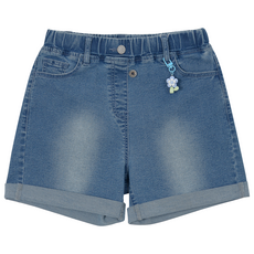 女童三分鑰匙圈反摺水洗牛仔褲 T313