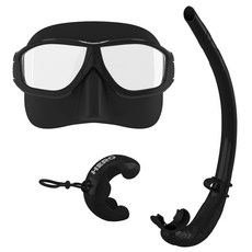 Yoitch Hero 自由潛水 浮潛 成人用 面鏡 套組, 黑色(面鏡), 黑色(呼吸管)