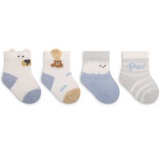 HARAROI 4 件組可愛藍熊嬰兒襪子