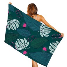 Allode 自然花朵沙灘巾 70 x 150 cm, 1個, 01 綠葉