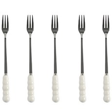 Moda Kitchen 泡泡珍珠不鏽鋼長柄茶叉 白色, 5個, 單品