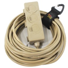 One Stop 軍規露營電線延長線 移動式多功能插座 3孔 HJM-YJS163 + 魔鬼氈登山扣, 米色, 15m, 1套