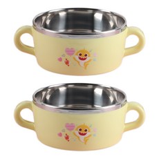 aizoum 碰碰狐 鯊魚寶寶 防滑不鏽鋼雙耳碗, 1個, 混合顏色