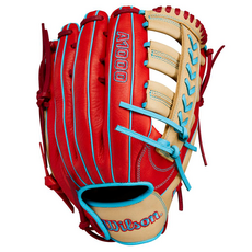 Wilson 2024 A1000 PF1892 外野手套 右投用 WBW1014481225, 紅色 + 亞麻色 + 藍色, 1個