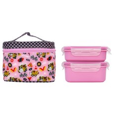 kitchen U 兒童用 Bruumiz 雙重鎖扣不鏽鋼2層便當袋組, 粉紅色, 1套