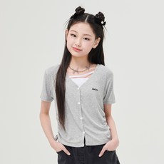 女童芭蕾風羅紋短袖開襟衫 T310