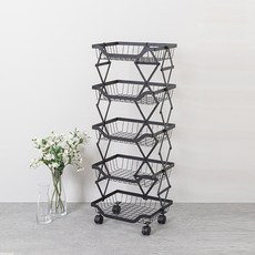 AYNI 折疊式5層鐵製收納籃推車 003, 黑色, 1個