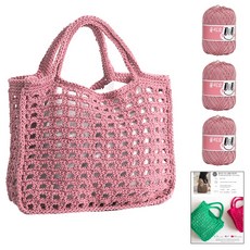 OliO yarna 미니 봉봉 네트백 DIY 패키지 OliO실 3p + 인쇄도안 세트, 706 로즈티, 1개