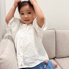 女童透氣方領蕾絲泡泡袖上衣 3807