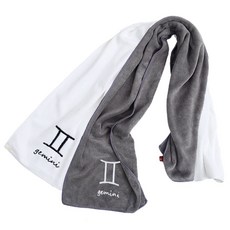 星座運動毛巾 25 x 110 cm 110g, 2個, 雙子座(灰色+白色)