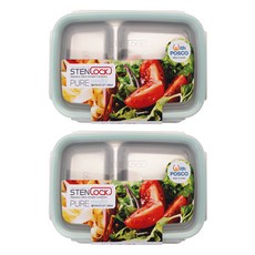 STENLOCK 史丹利 Pure多用途長方形2格分裝密封保鮮盒 2號, 2個, 500ml