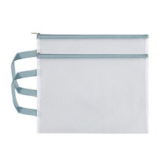 文熊商店 簡約透明防水拉鍊手提文件多用途收納袋, 藍色, 2個