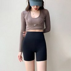 Marketpia 女款夏季瑜伽彼拉提斯高腰三分內搭短褲