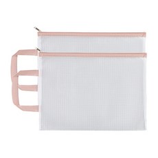 文熊商店 簡約透明防水拉鍊手提文件多用途收納袋, 粉紅色, 2個