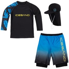 ICE SAND 男童防曬泳衣雙層褲遮陽帽組 BR-533106