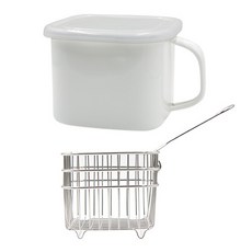 電磁爐萊姆橄欖琺瑯鍋罐 白色 2.2L + 油炸網套組, 19.5cm, 1套