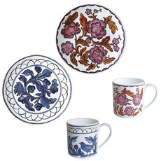Twig NEWYORK Bluebird Rosa Rugosa Bloom 甜點餐具組 4入, 混色, 馬克杯 2入 + 盤子 2入, 1套