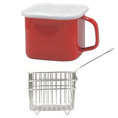 電磁爐用萊姆橄欖琺瑯儲物鍋 紅色 2.2L + 油炸網套組, 19.5cm, 1套