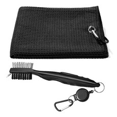 Jonnyfree 高爾夫運動鬆餅格紋毛巾 + 鋼刷組, 1套, 黑色