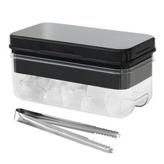 矽膠推式大冰塊製冰盒儲存盒+夾子組, 1套, 黑色