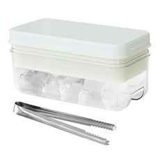 矽膠推式大冰塊製冰盒儲存盒+夾子組, 1套, 白色