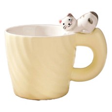 모던지 머그잔 9.5 x 8.8 cm 400ml YJ690, 아이보리고양이, 1개