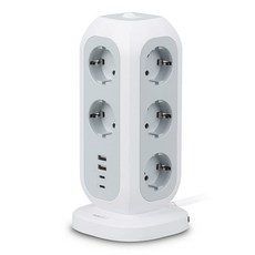 PANWEST 塔型彩色延長線 15孔 Multi-Tower1122, 1個, 白色 + 灰色, 2m