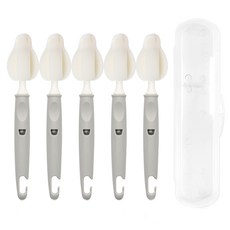 coco Lieto 孩童奶瓶奶嘴清潔刷5入組+便攜式收納盒, 1組, 淺灰色(清潔刷)