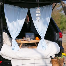 FORHOME 手工棉花糖車宿窗簾 2入 + 繩子 + 收納袋套組, 1套, 淡天藍色