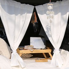 FORHOME 手工棉花糖車宿窗簾 2入 + 繩子 + 收納袋套組, 1套, 象牙白