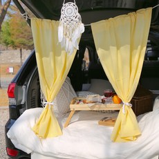 FORHOME 手工棉花糖車宿窗簾 2入 + 繩子 + 收納袋套組, 1套, 黃色