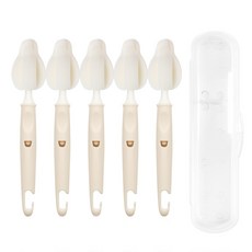 coco Lieto 孩童奶瓶奶嘴清潔刷5入組+便攜式收納盒, 1組, 燕麥片(清潔刷)