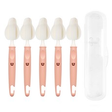 coco Lieto 孩童奶瓶奶嘴清潔刷5入組+便攜式收納盒, 1組, 桃粉色(清潔刷)