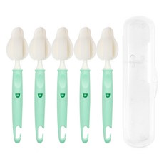 coco Lieto 孩童奶瓶奶嘴清潔刷5入組+便攜式收納盒, 1組, 春綠(清潔刷)