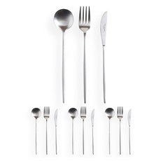 Mariposa 餐具甜點 3 種 x 4p 套裝, 銀, 4p 甜點湯匙 + 4p 甜點叉 + 4p 甜點刀