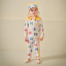 mollimelli 兒童繽紛熊貓拉鍊防曬衣 + 護頸帽套組