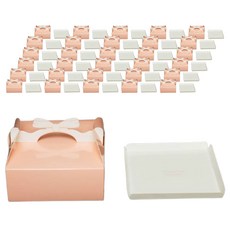 中央包裝 緞帶塔派盒 小 50入 + 底座 50入 套組, 粉紅色, 1套
