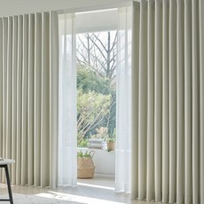 DECOZIO Brownie亞麻記憶掛鉤式遮光窗簾套組, 灰象牙色