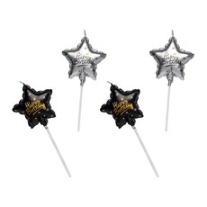 joyparty 生日蠟燭 生日星星蠟燭 黑色 2入 + 銀色 2入 套組, 黑色, 銀色, 1套