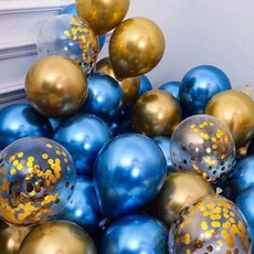 뷰라뷰 파티풍선 50p + 공기펌프 + 10m 리본 1롤, 02 블루 + 골드 + 골드스팽글, 1세트